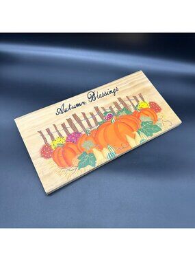 Autumn Decor Hand Painted Wooden Sign Autumn Blessings With Pumpkins Mums Fall